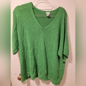 Chico's Green V-Neck Women's Short Sleeve Sweater
